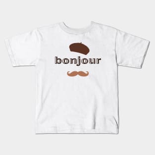 Bonjour hello French speaking phrase beret moustache Kids T-Shirt